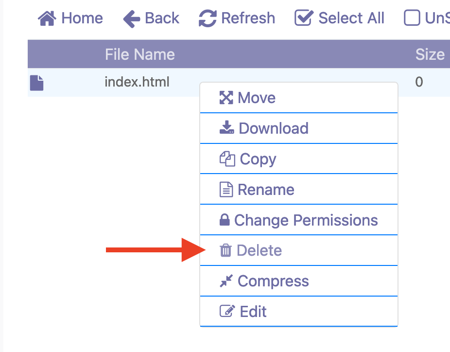 Delete the index.php file