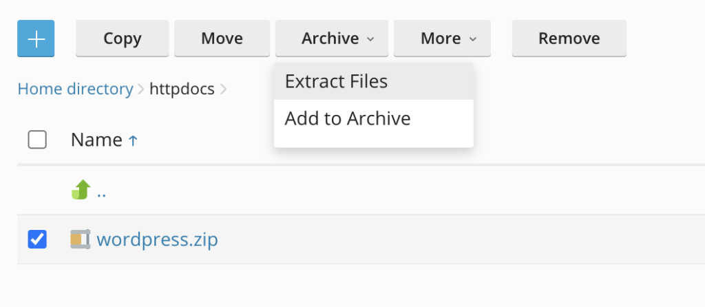 Extract WordPress in Plesk