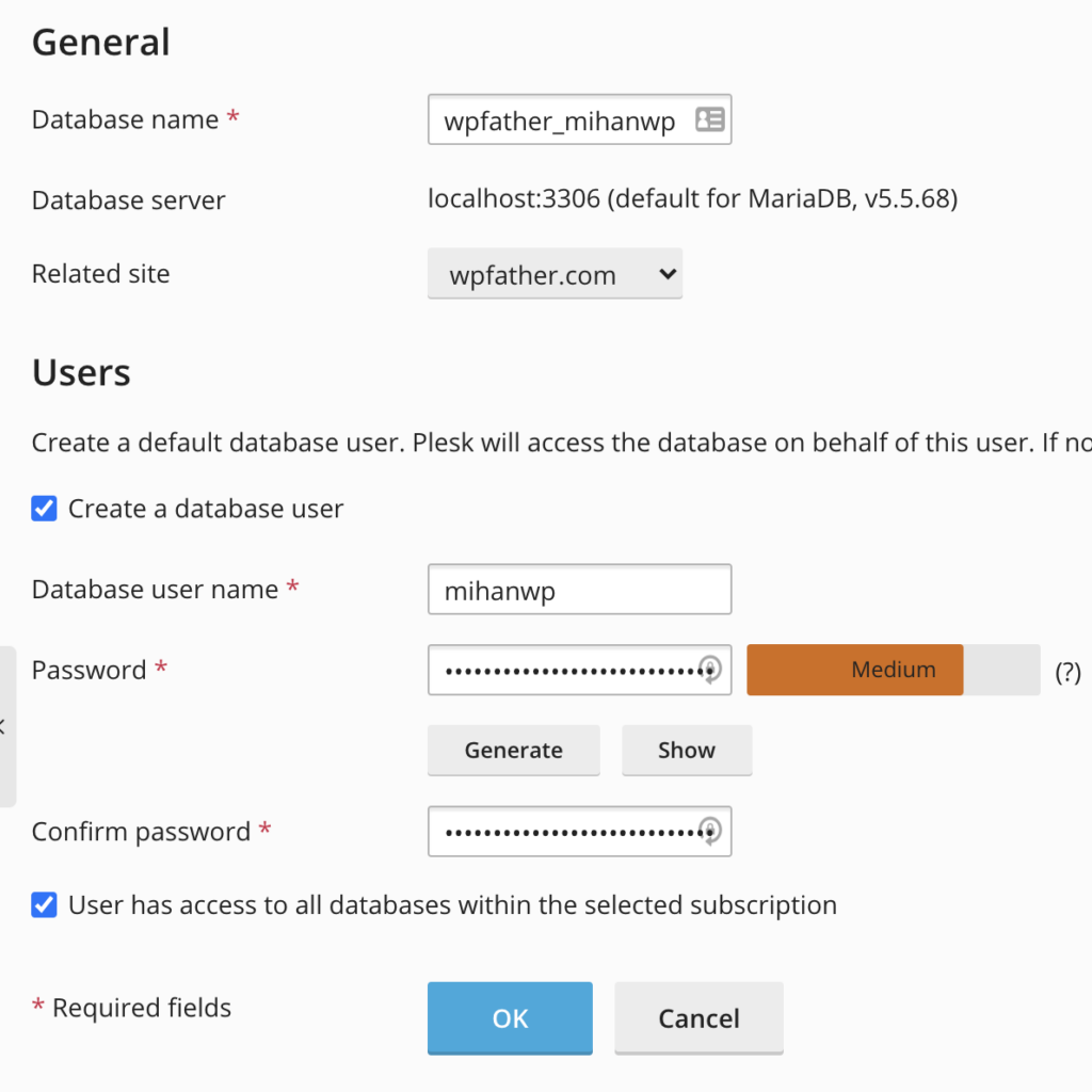 New database information form