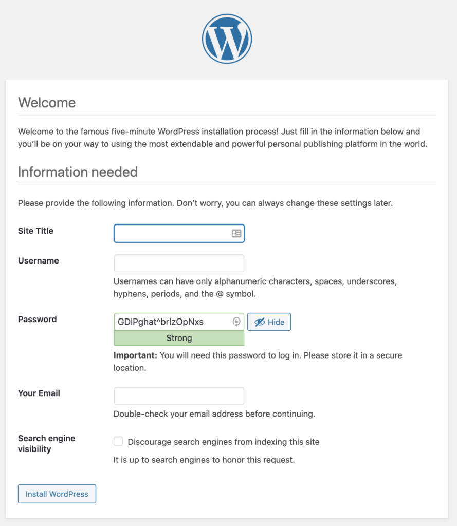 WordPress Admin information