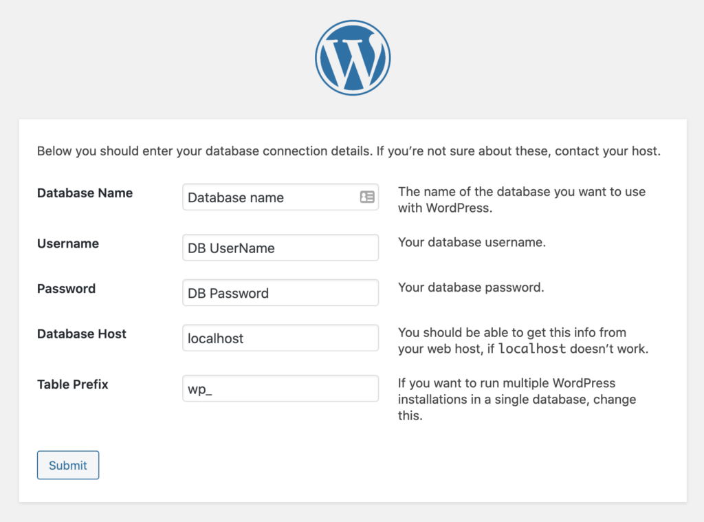 WordPress Database Information