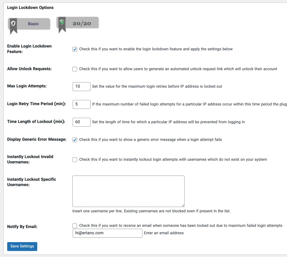 Login Lockdown Options