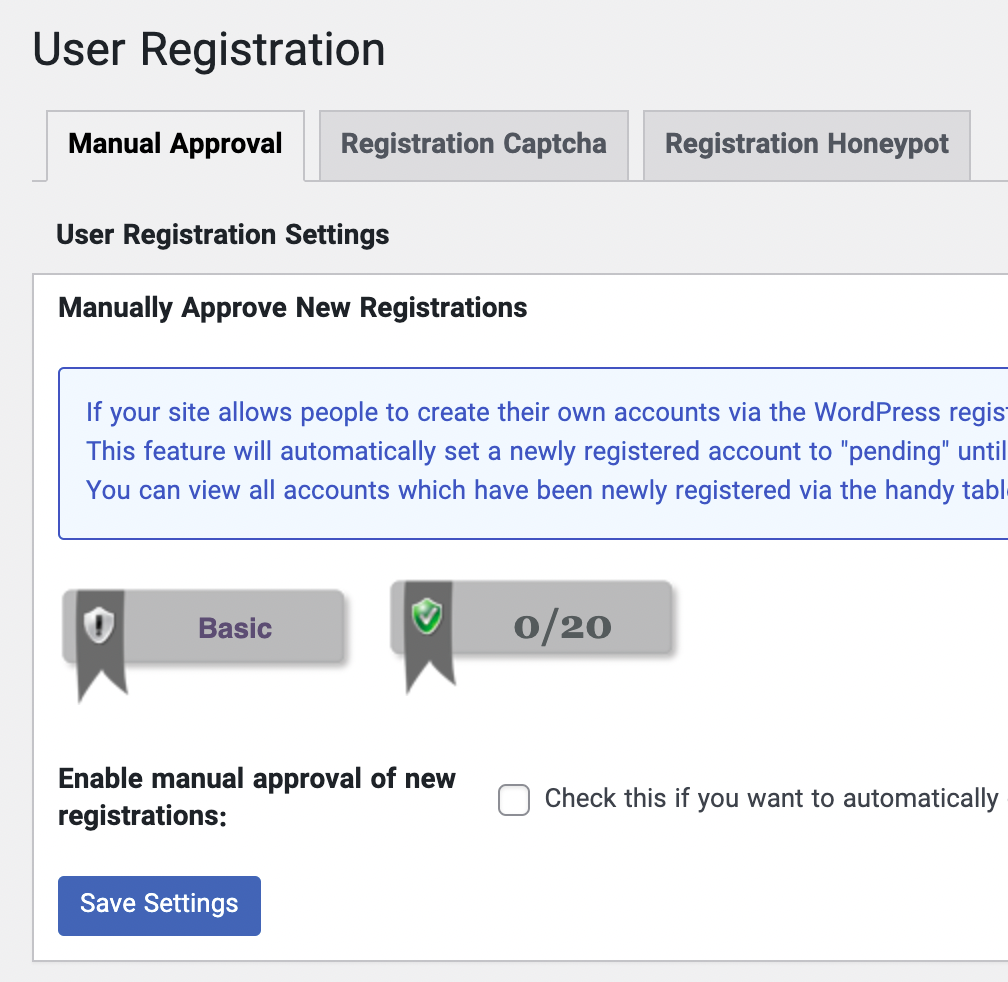 User Registration Options