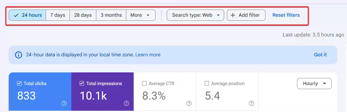 Performance Filters in search console