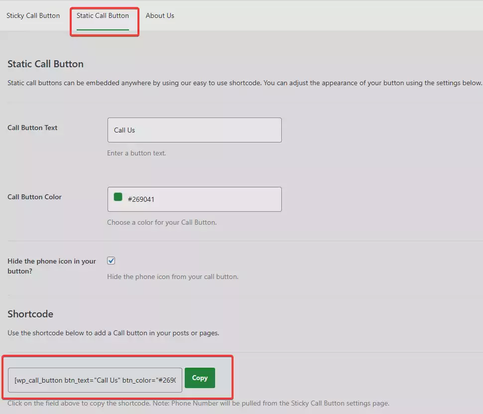 WP Call Button Static Call Button