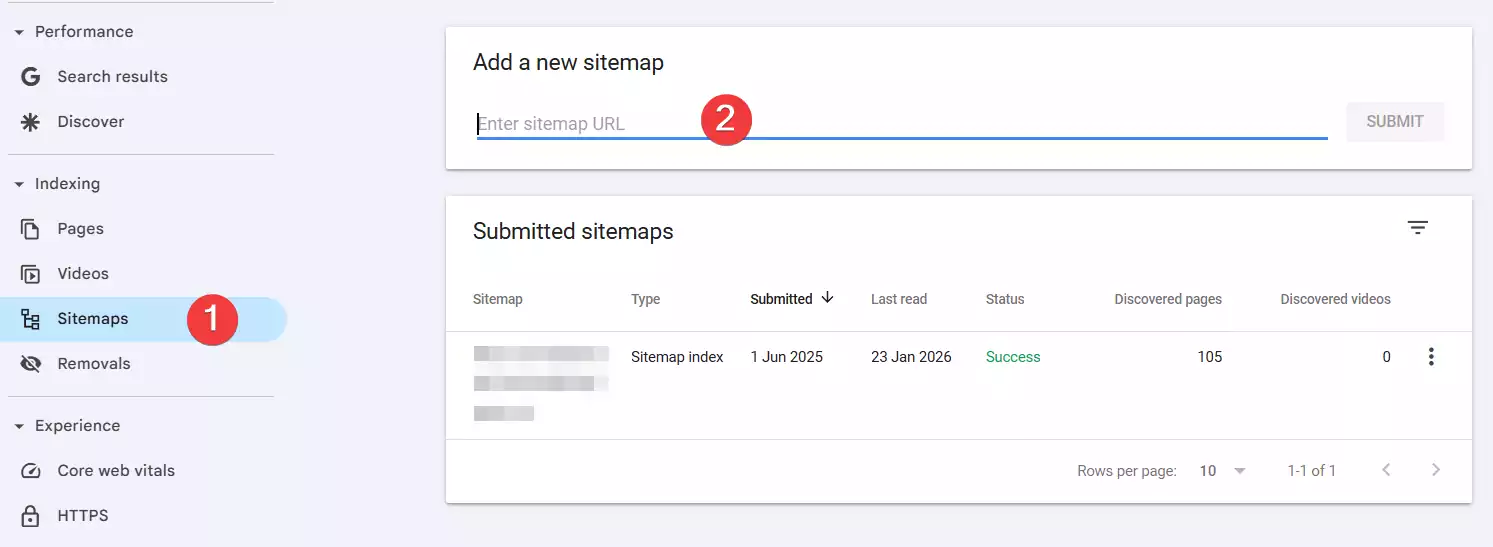 add sitemap in search console
