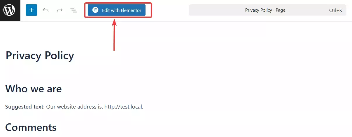 design with Elementor in page