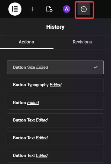 finding History in elementor page builder