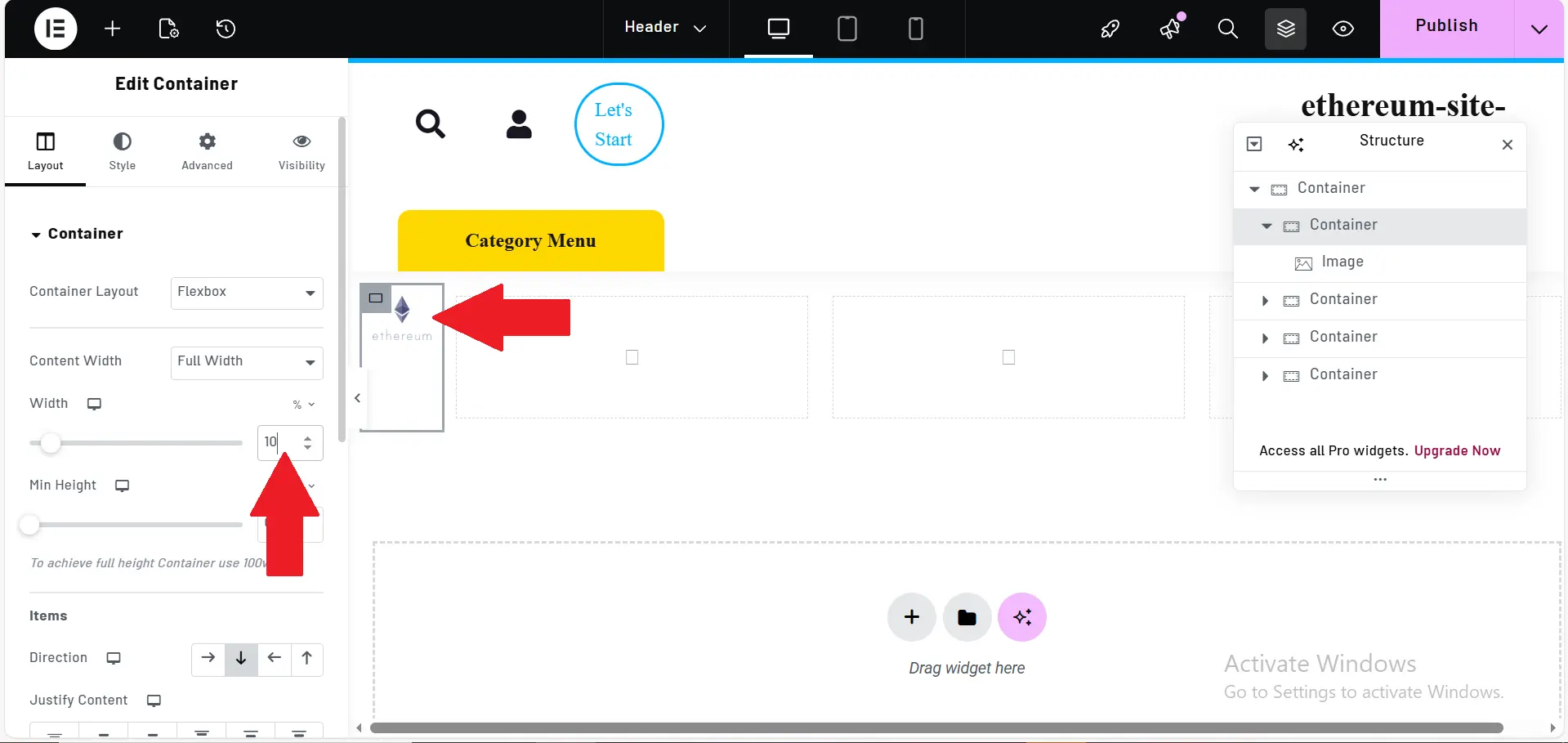 Part 1: Designing the Ethereum Website Header with Elementor 13 Edit container