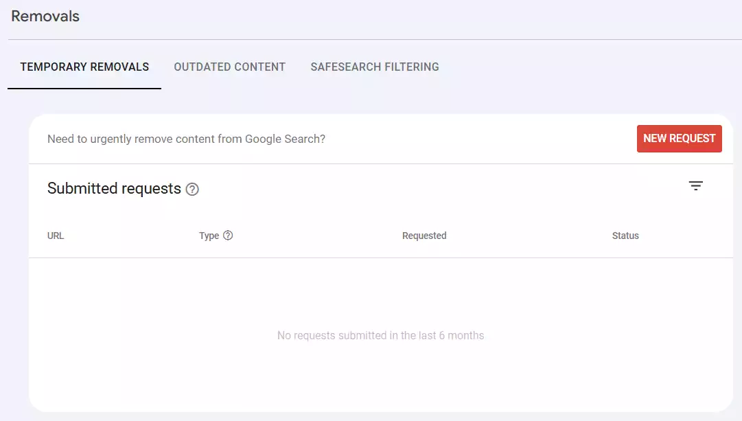 temprorary Removals in search console