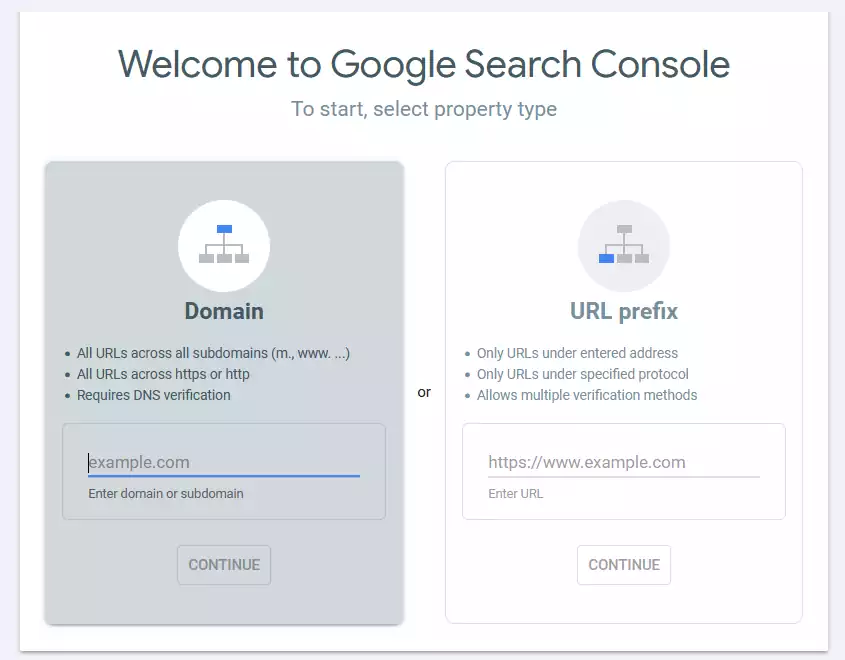 select property type in search console