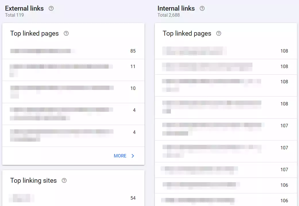 links section in Search Console
