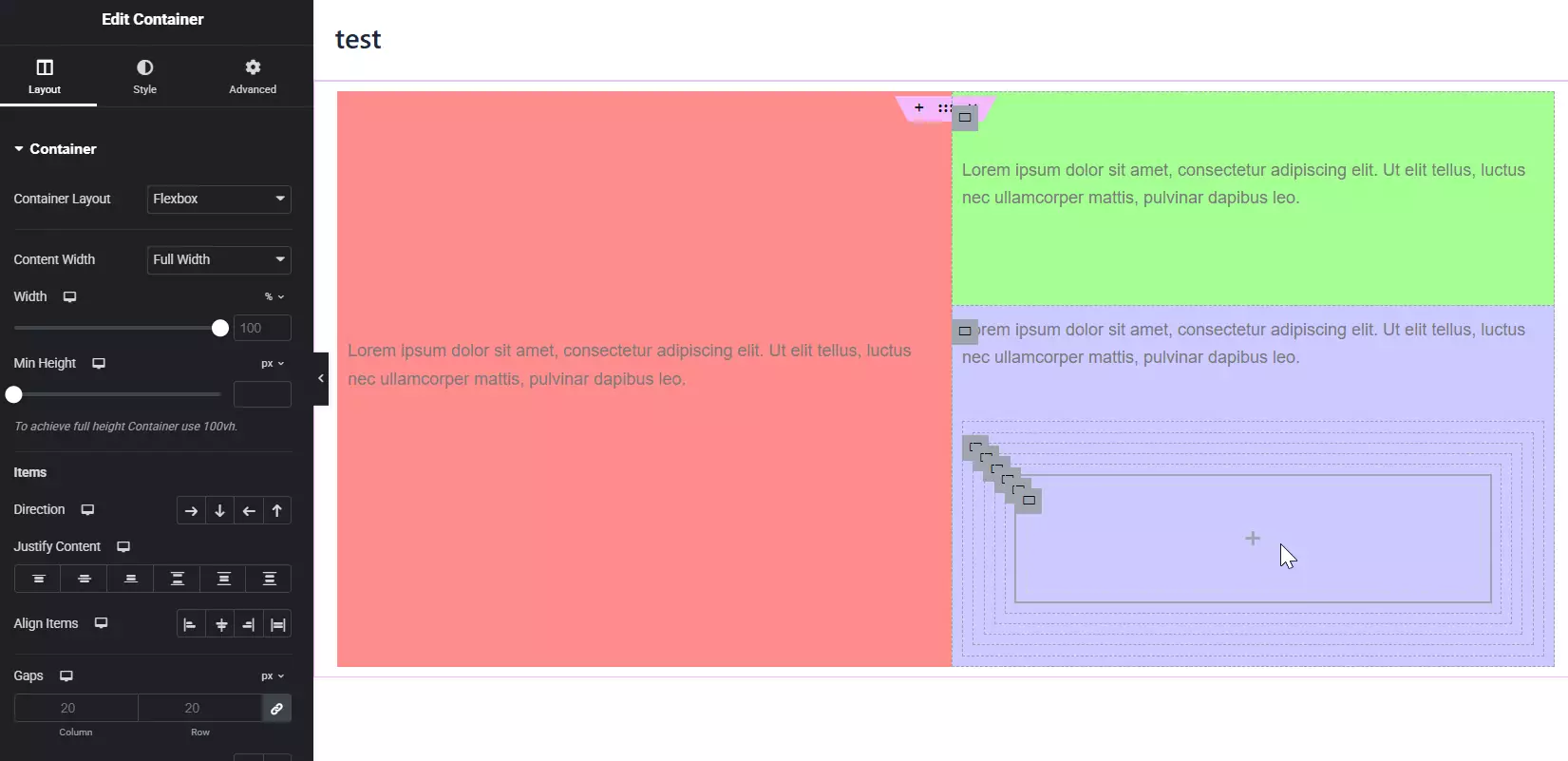Unlimited nesting of containers