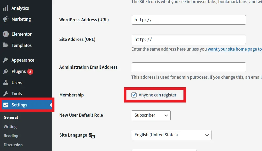 setting in wordpress dashboard