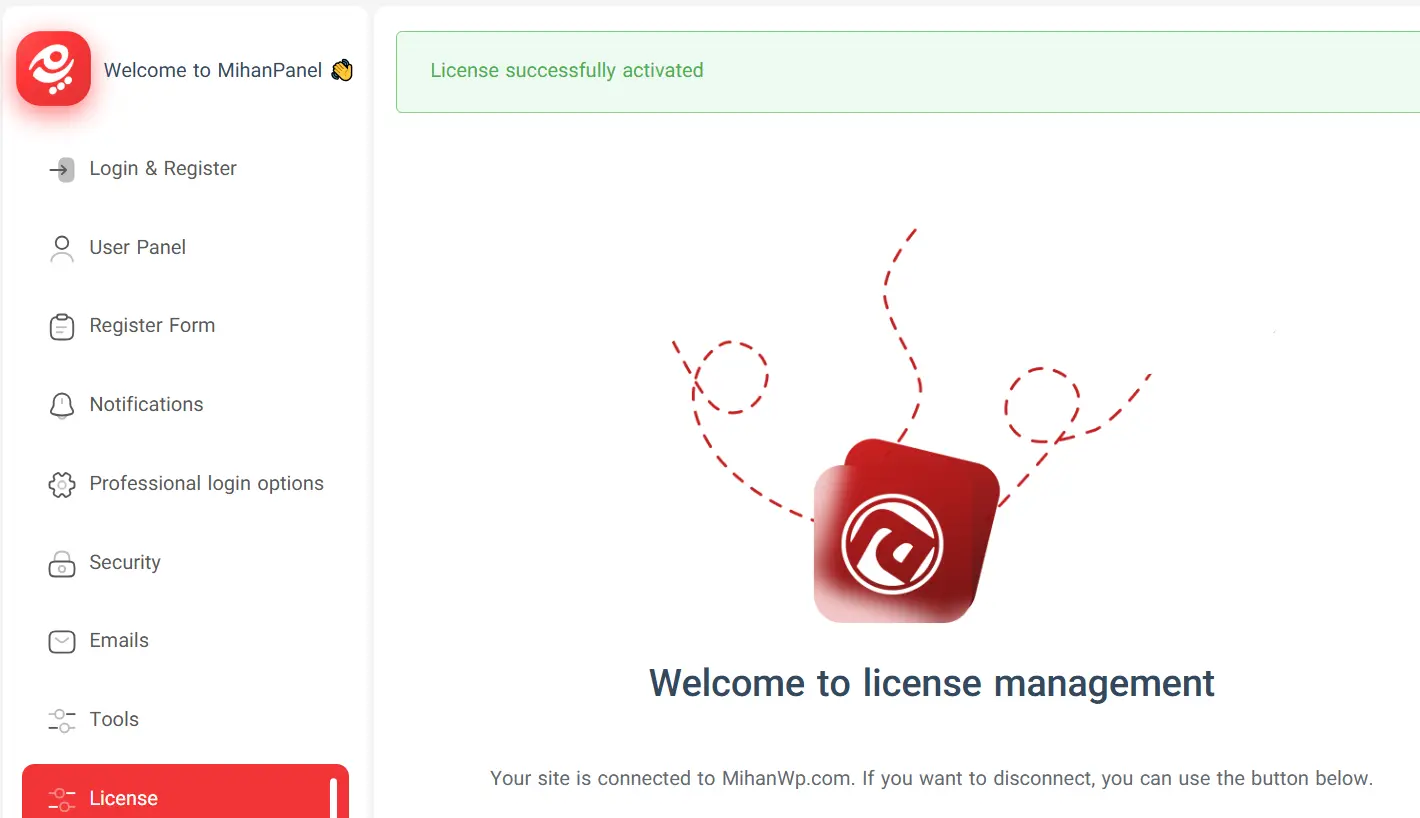 active the license mihan panel