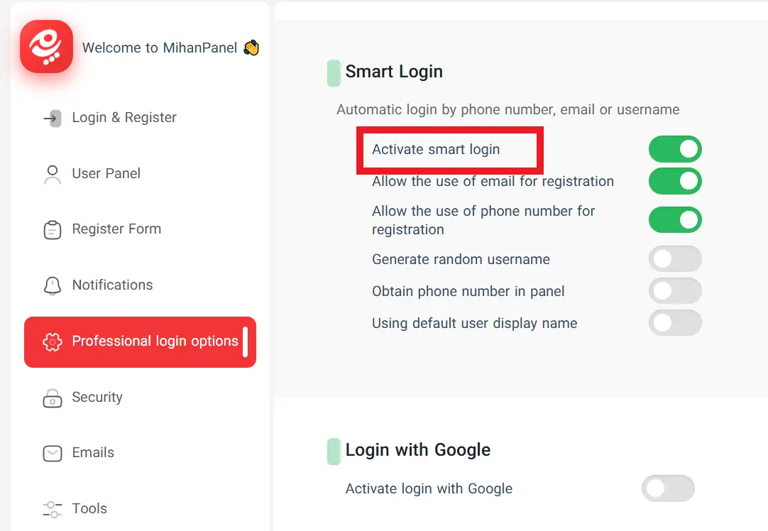 Advanced Security & Smart Login in mihan panel