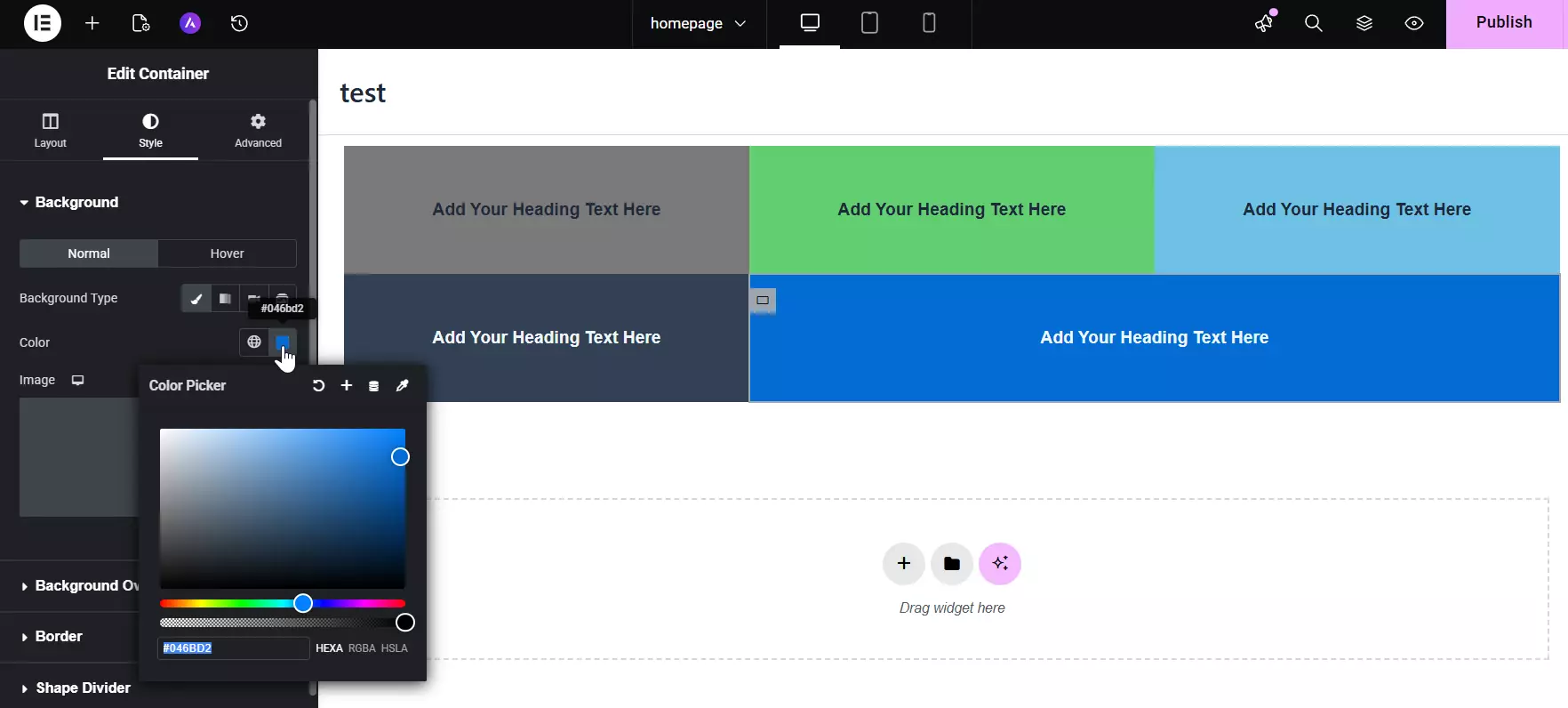 Using Elementor's default layout