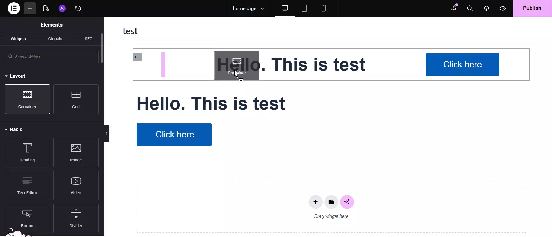 Adding a container to a section