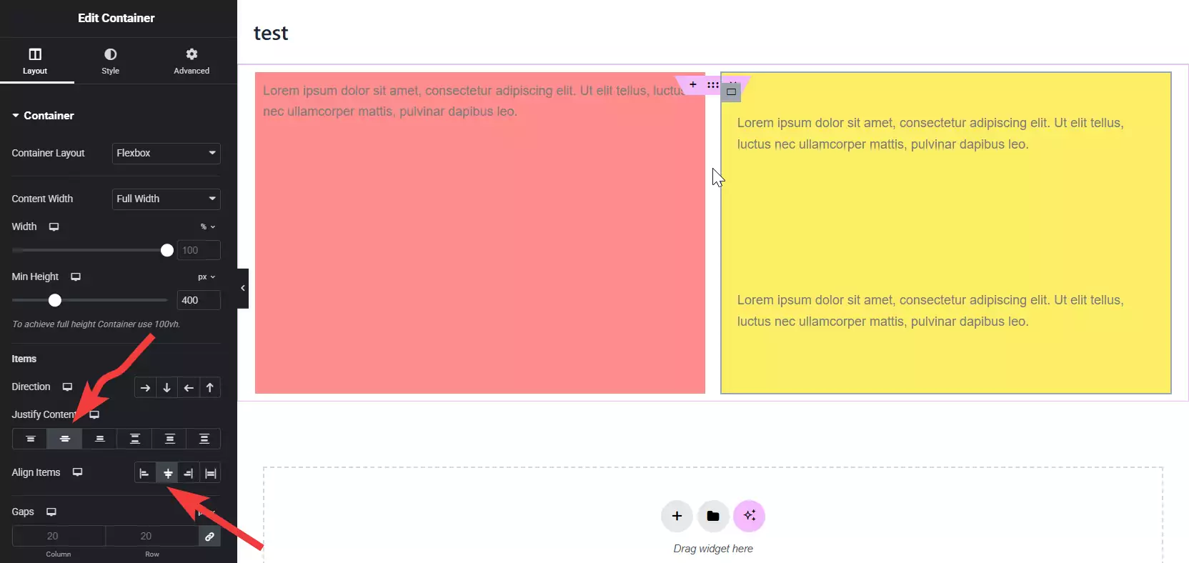 Aligning containers to center