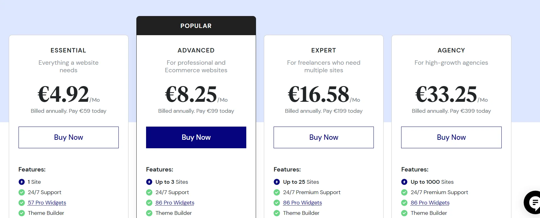 Elementor Pricing Plans