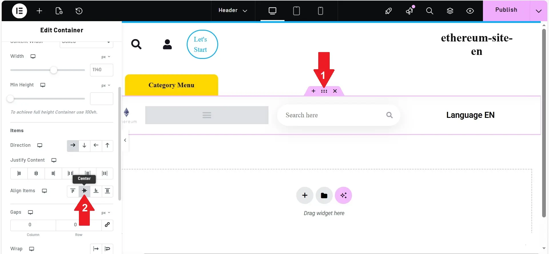 Part 1: Designing the Ethereum Website Header with Elementor 18 Edit Column Alignment