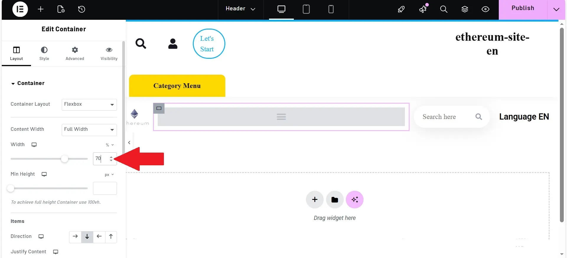 Part 1: Designing the Ethereum Website Header with Elementor 19 Section Setup