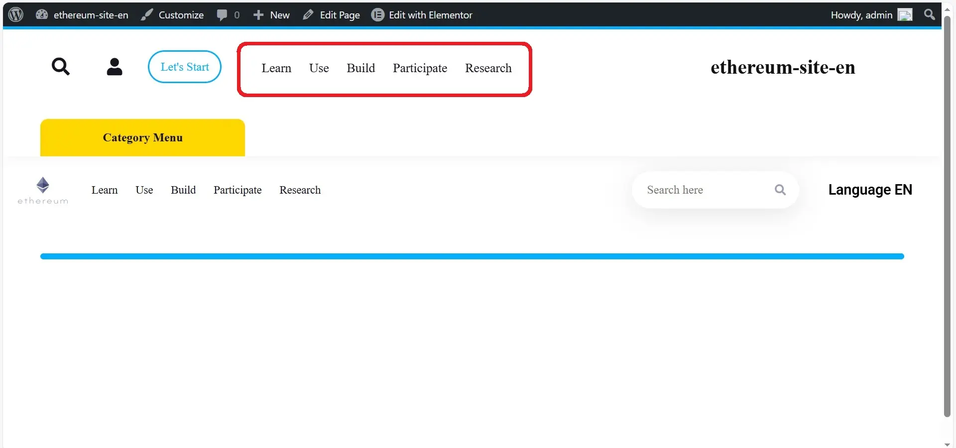 Part 1: Designing the Ethereum Website Header with Elementor 21 Display the menu in the output