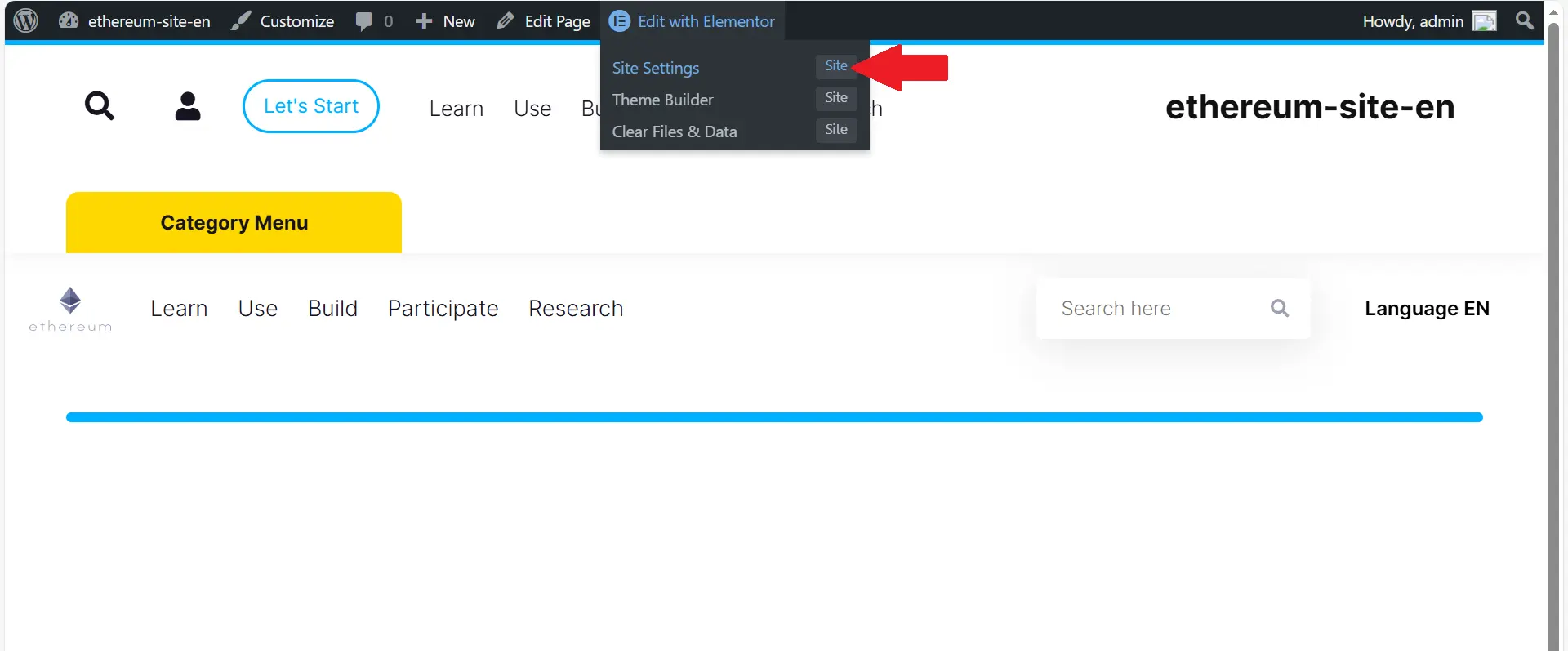 Part 1: Designing the Ethereum Website Header with Elementor 26 Site Settings