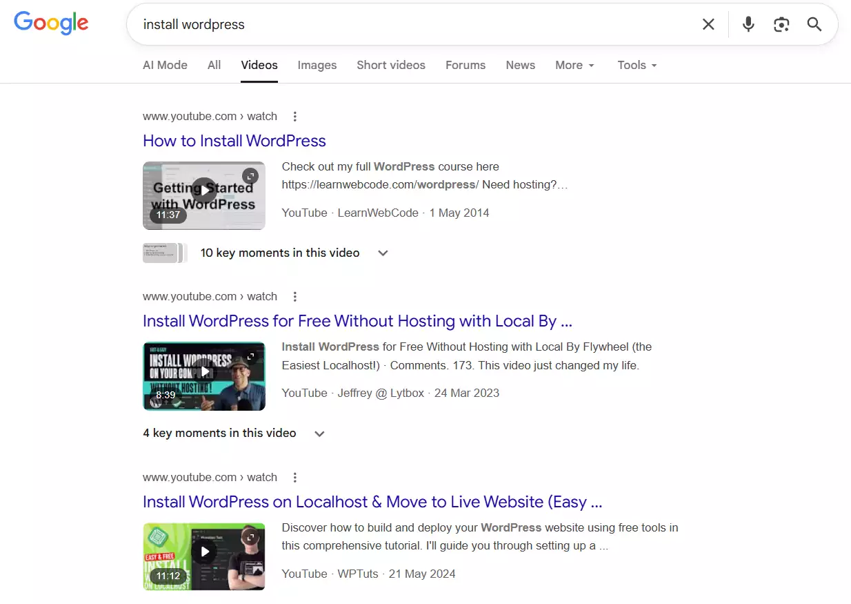 Search video on Google