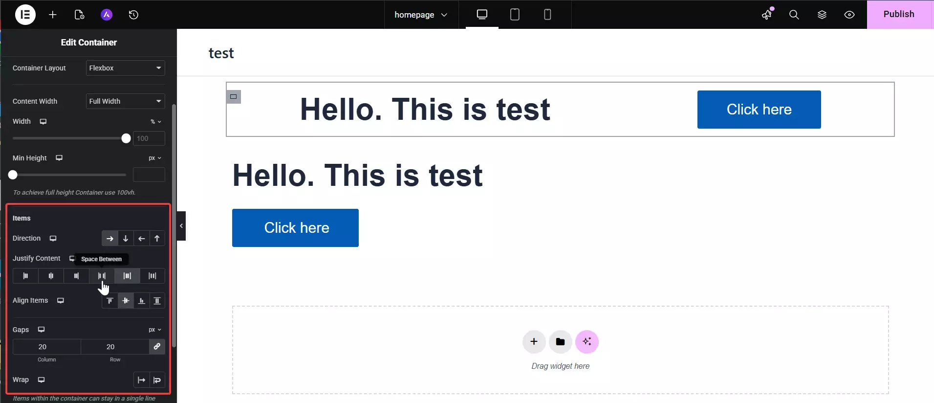 item container settings