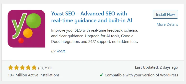 Install Yoast SEO from the WordPress repository