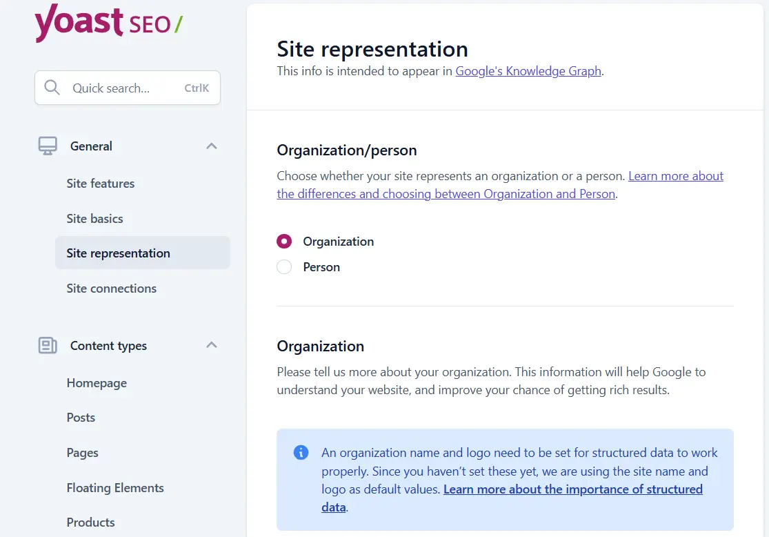 Select the type of site; individual or organization