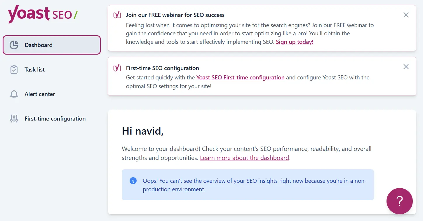 Yoast SEO Dashboard