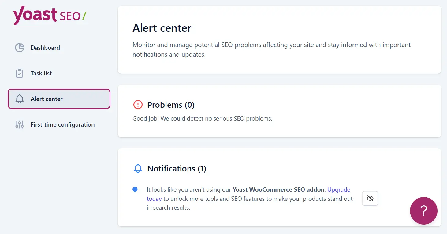 Alert Center In YOAST SEO