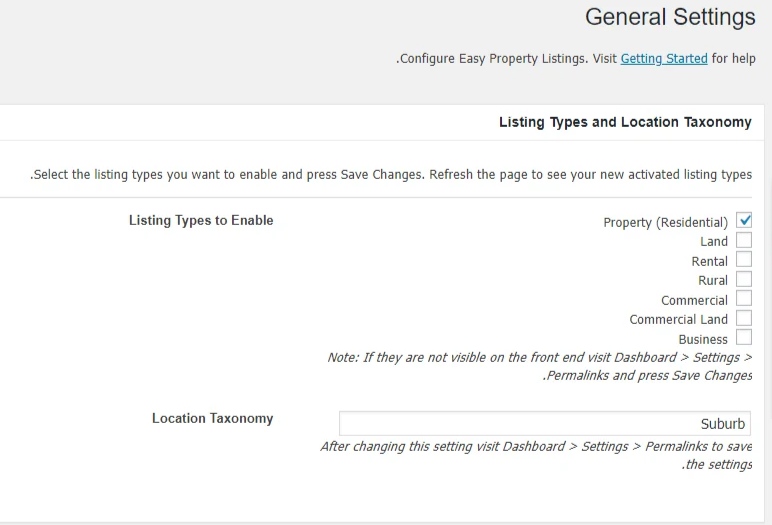 Easy Property Listings Setting