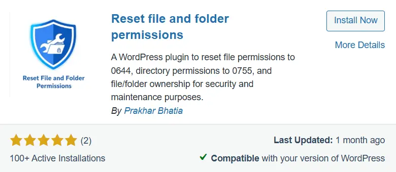 “Reset file and folder permissions” plugin