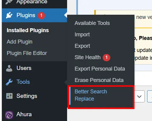 Tools → Better Search Replace