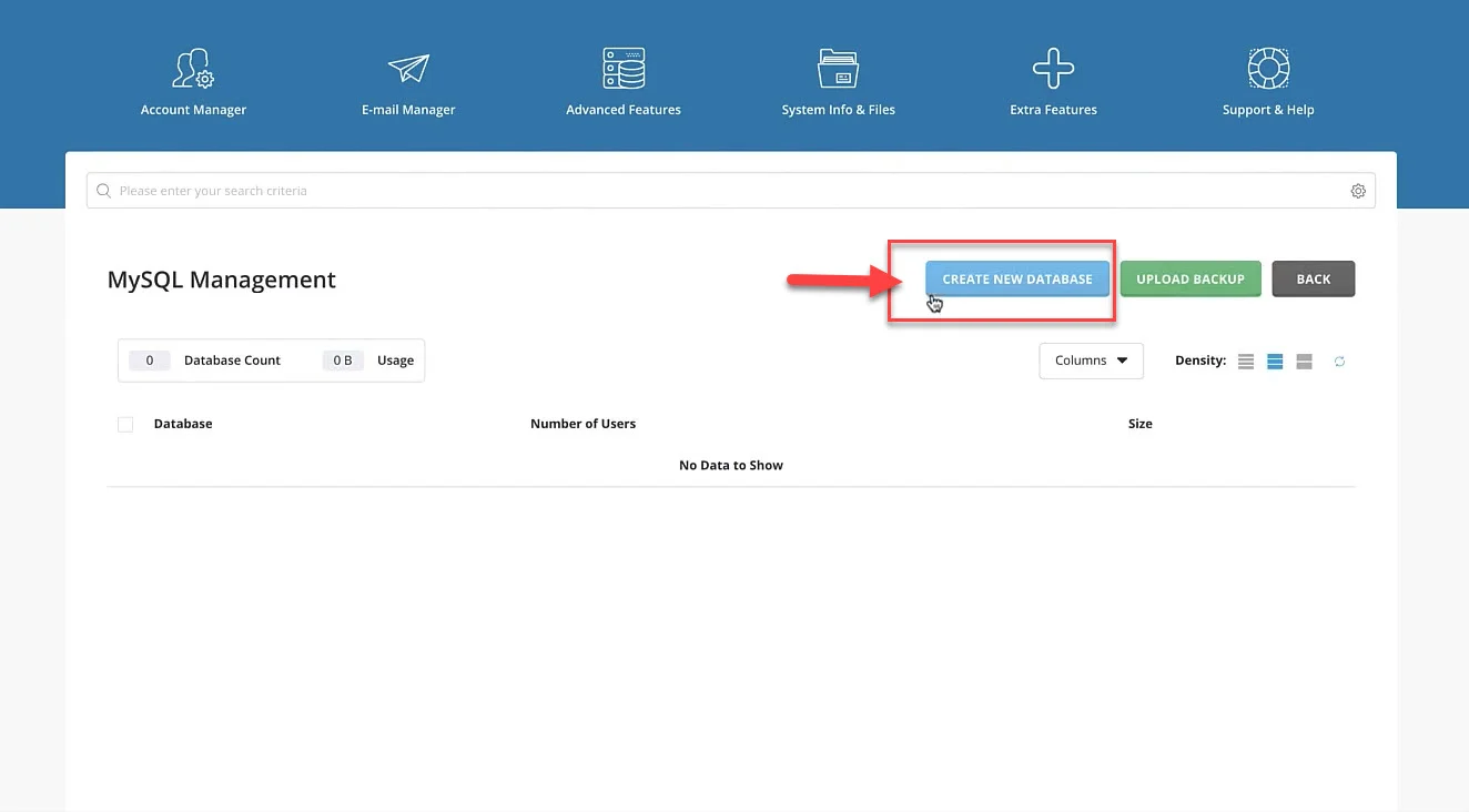 Creating a database in DirectAdmin