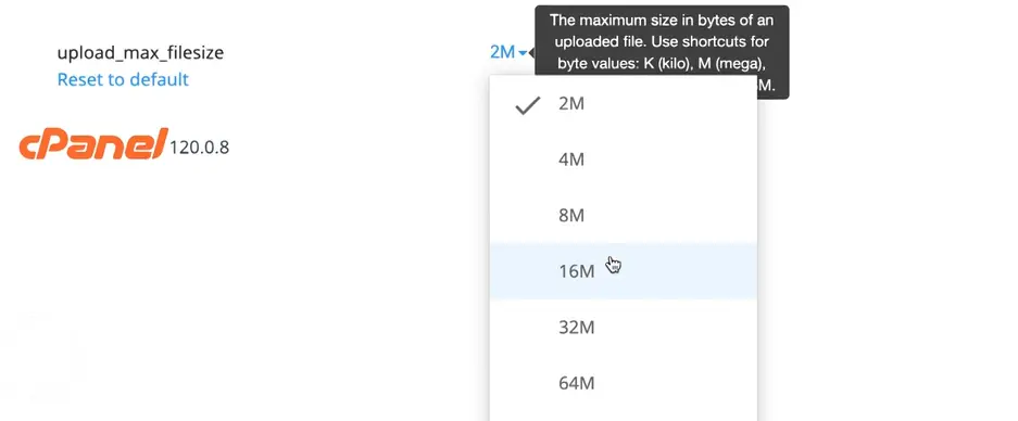File upload size limit settings in cPanel