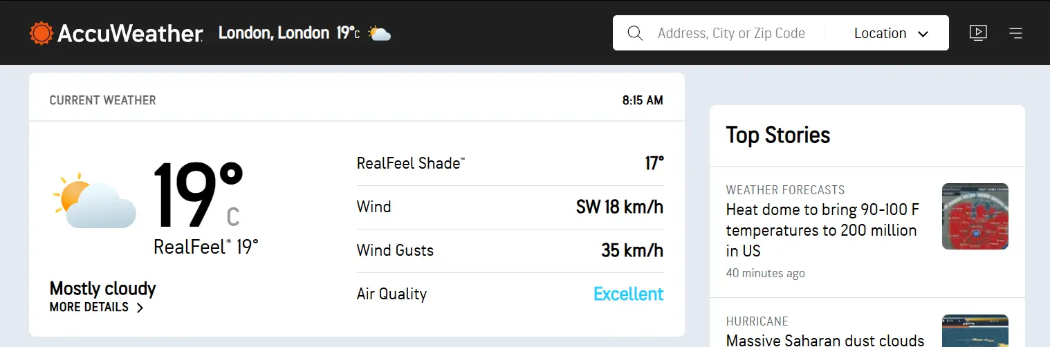 Creating a Weather on a the Website Using Vanilla JavaScript 2 Weather Display
