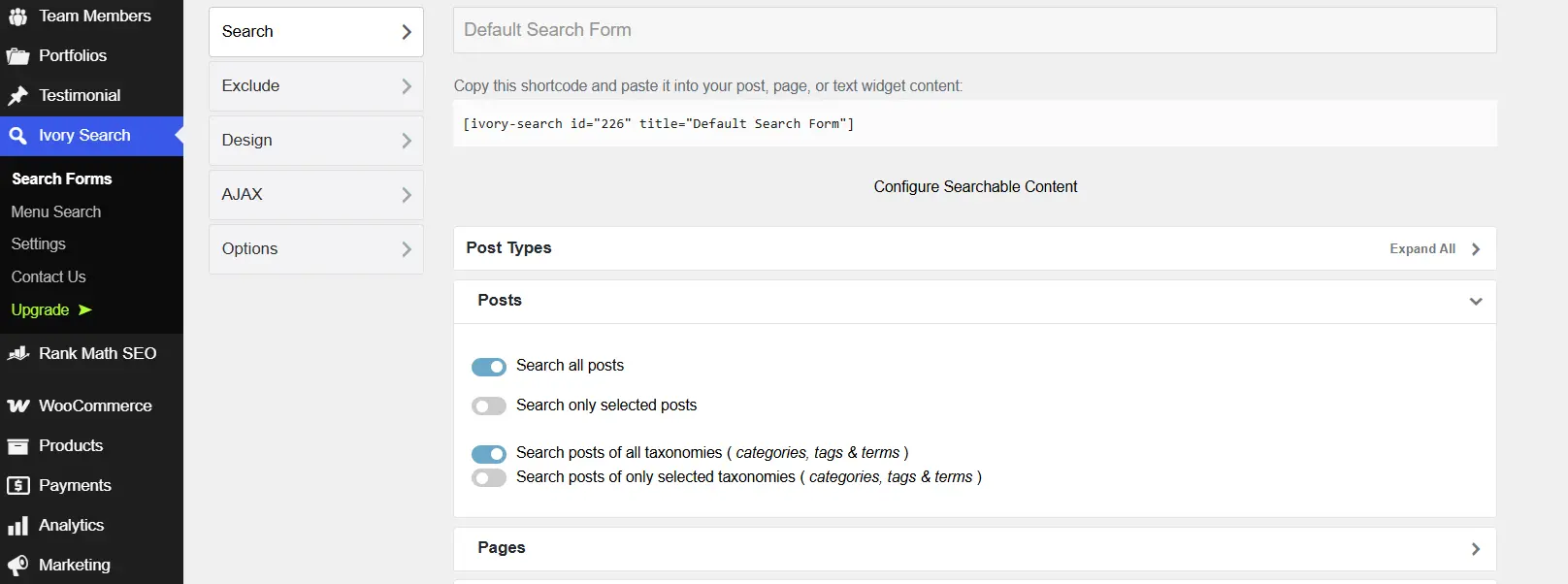 Adding a Search Form to Your WordPress Site with Ivory Search 4 Includes Section