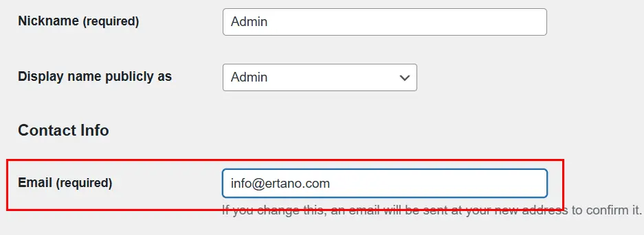 Changing the WordPress Admin Email via the Dashboard or Hosting Panel 6 Change email from the users section