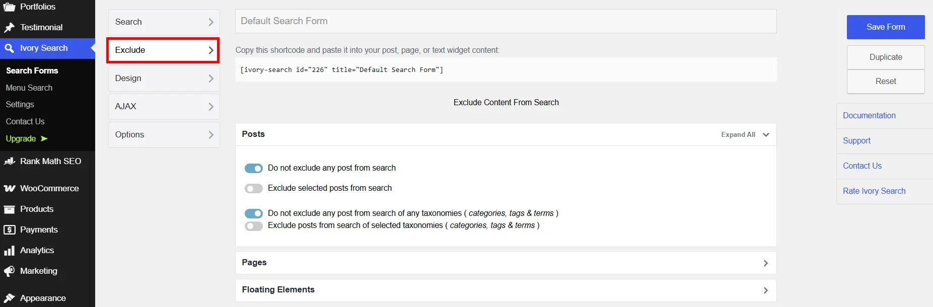 Adding a Search Form to Your WordPress Site with Ivory Search 5 Excludes Section