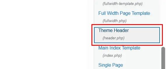 select the header.php file