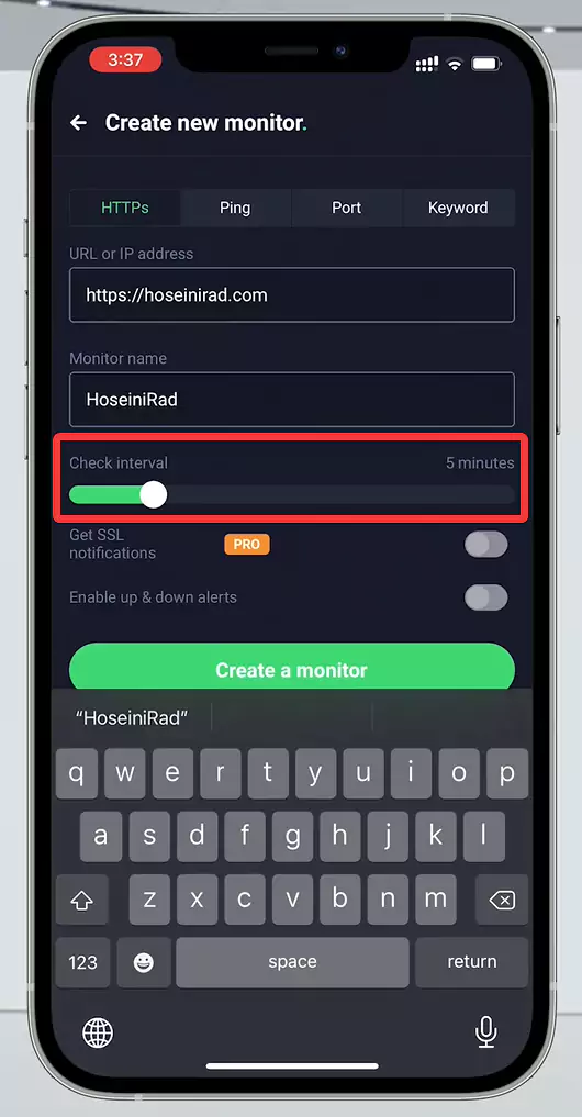 Set the website check interval