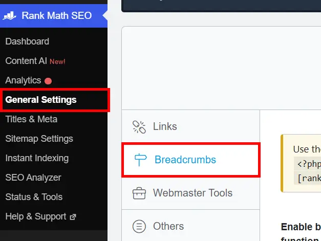 Breadcrumbs in Rankmath