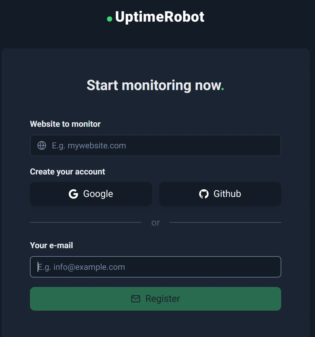 Uptime Robot site registration form