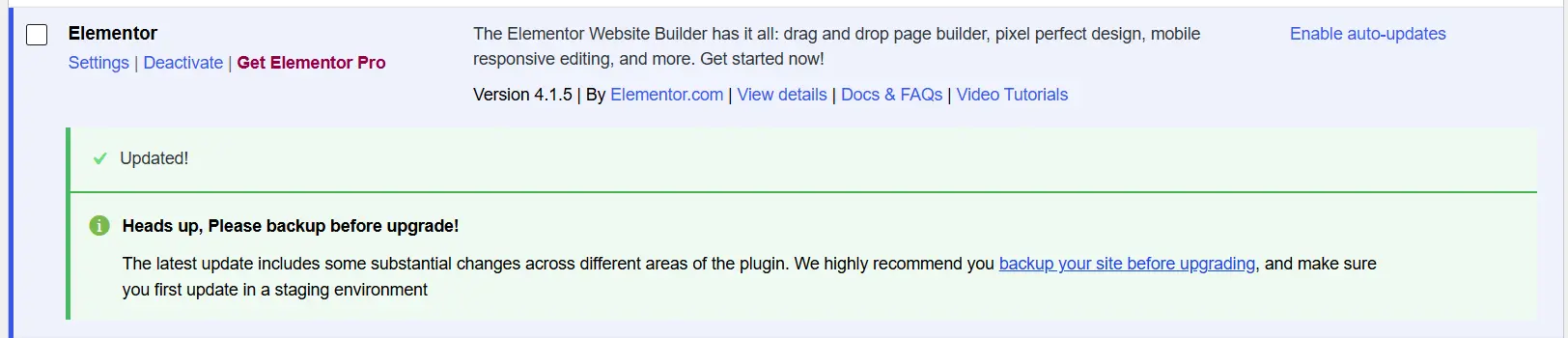 Update Elementor to the latest version