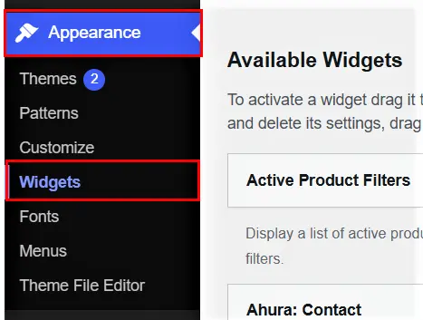Appearance → Widgets